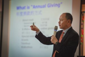 Ricky Cheng leads a discussion on fundraising for higher education.